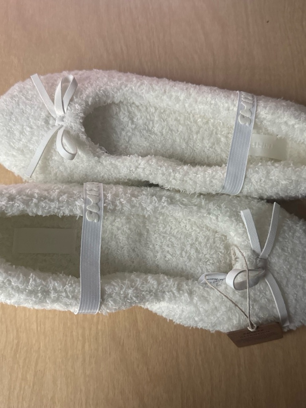 SKIMS Cream Fuzzy Ballet Slippers with Bow